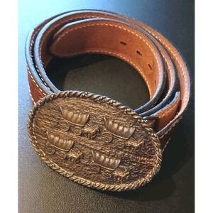 Chambers Belt Co. Buckle Tooled Leather Belt Stiching Made In USA Size 32 west